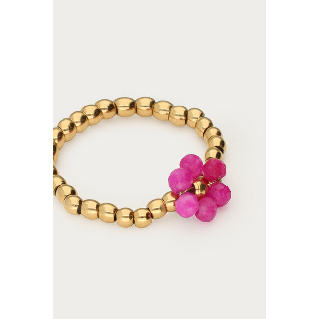 Ciao stretch ring met fuchsia bloem