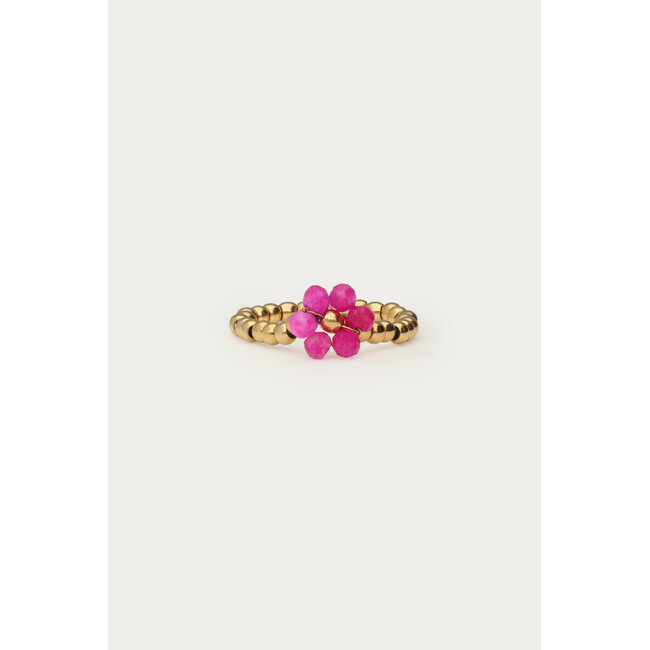 Ciao stretch ring met fuchsia bloem
