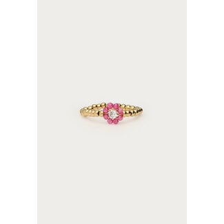 My Jewellery Botanical stretch ring met roze kralen bloem