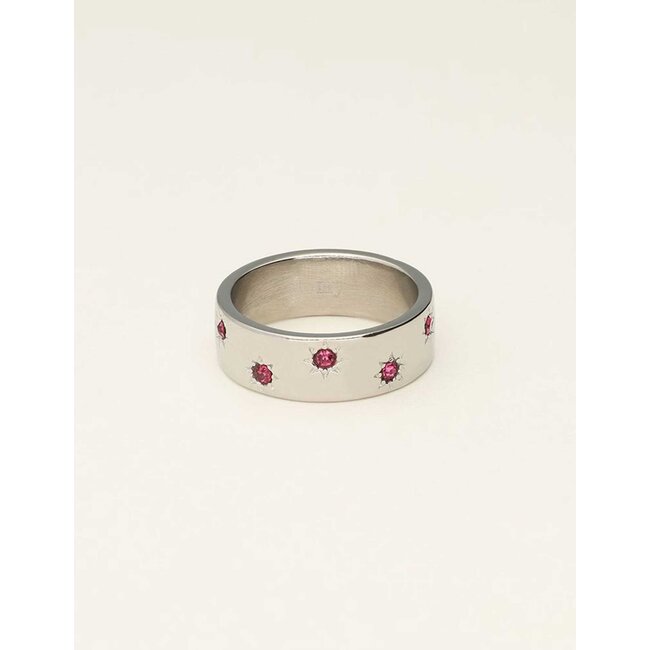 Mystic ring met sterretjes en roze steentjes - maat 18