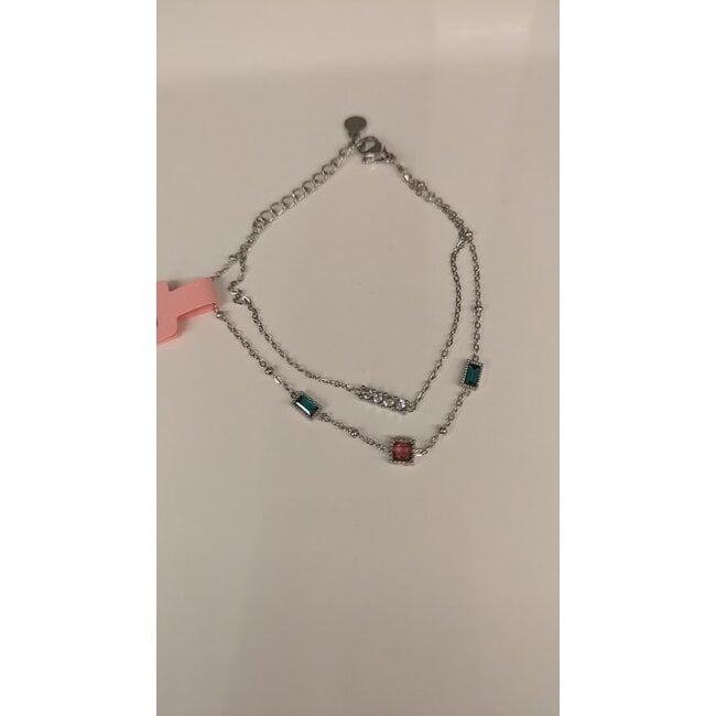 Armband met gekleurde steentjes - Zilverkleurig