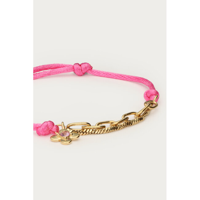 Botanical roze touw armband met bloem