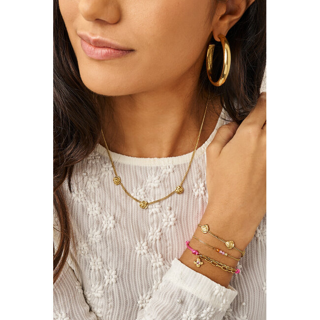 Botanical roze touw armband met bloem
