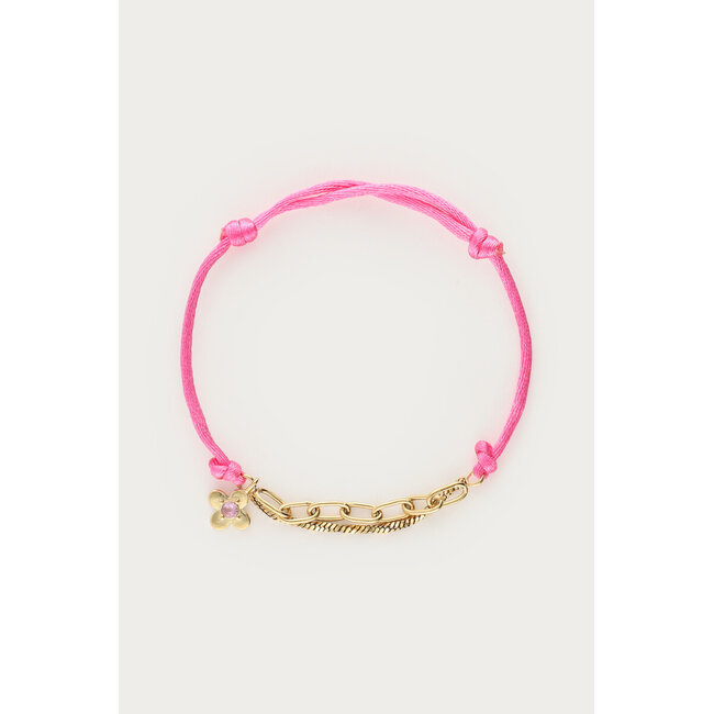 Botanical roze touw armband met bloem