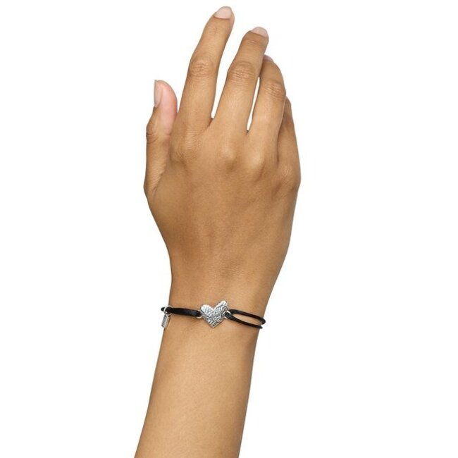 Armband Koord Heart Zilver Zwart