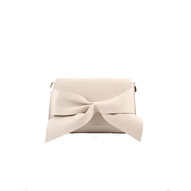 Lederen schoudertas met strik - Beige