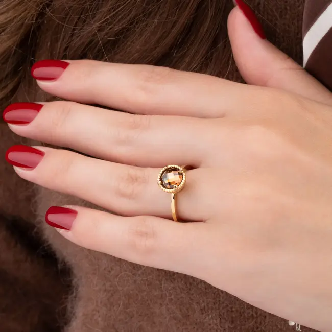Twisted Setting Ribbed Halo CZ - Donkerbruin