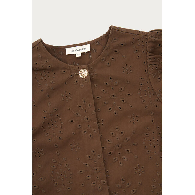Bruine top met lange mouwen en embroidery anglaise