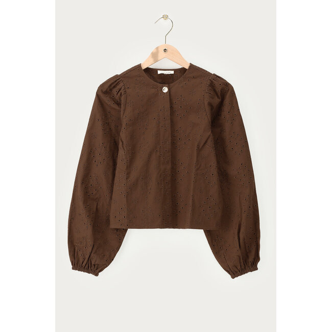 Bruine top met lange mouwen en embroidery anglaise
