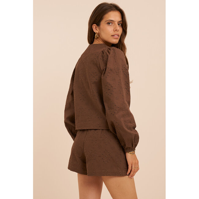 Bruine top met lange mouwen en embroidery anglaise