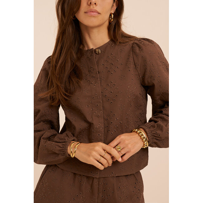 Bruine top met lange mouwen en embroidery anglaise