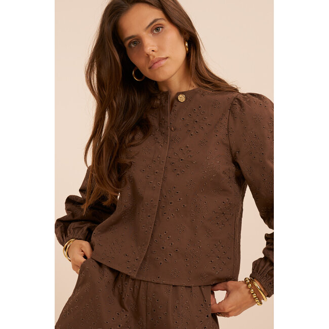 Bruine top met lange mouwen en embroidery anglaise