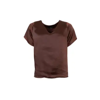 Black Colour LUCINDA v-neck ss blouse - Coffee