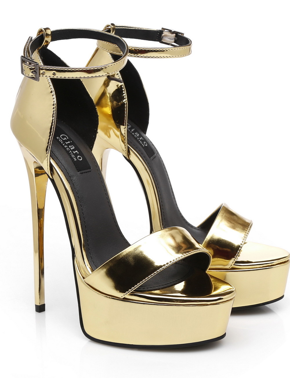 Gold shiny Giaro high 16cm heeled platform sandals - Giaro High Heels ...