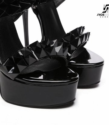Giaro Black studded shiny strap "Galana" platform sandals