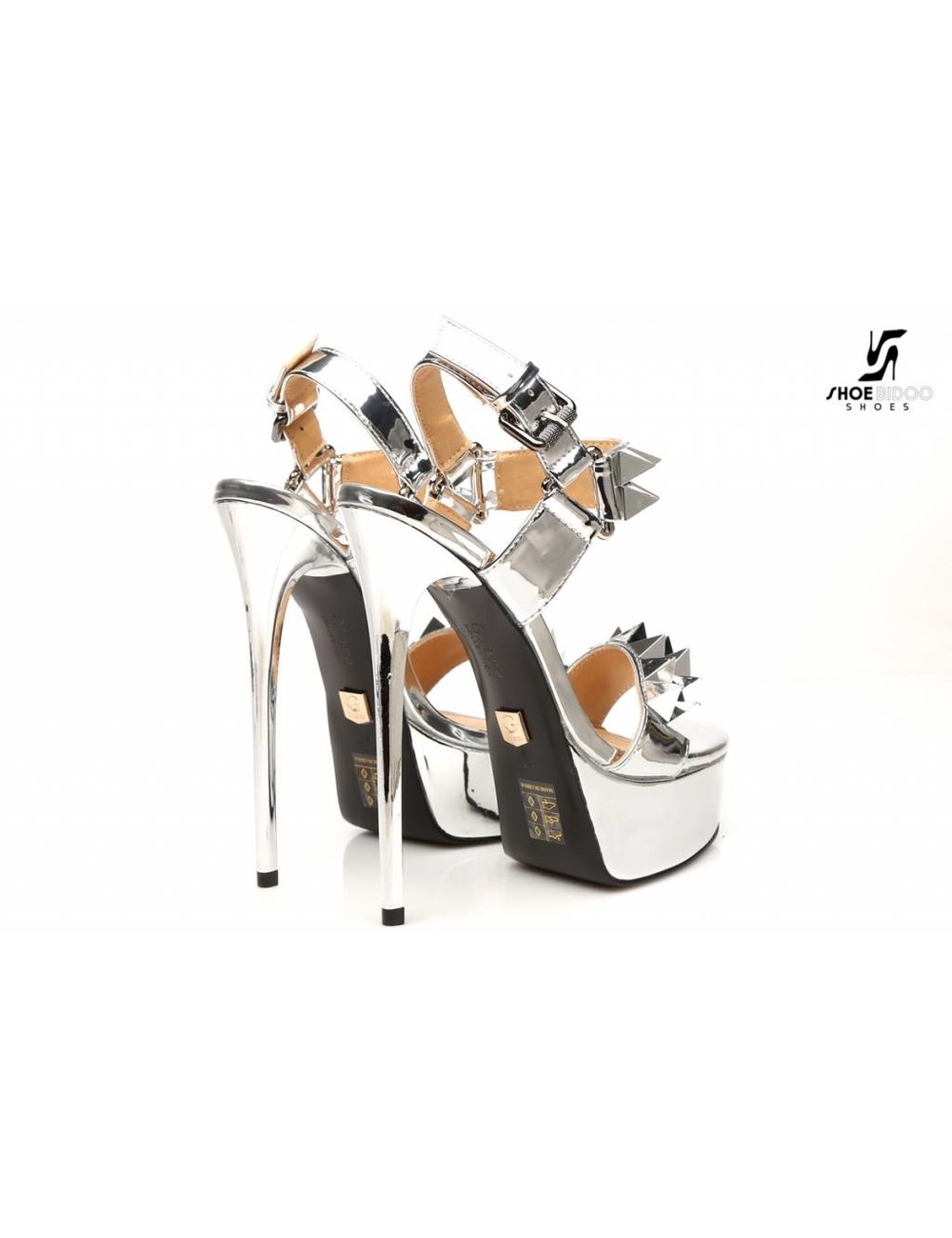 Giaro Silver studded shiny strap "Galana" platform sandals