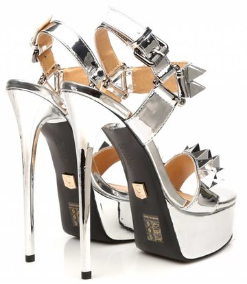 Giaro Silver studded shiny strap "Galana" platform sandals