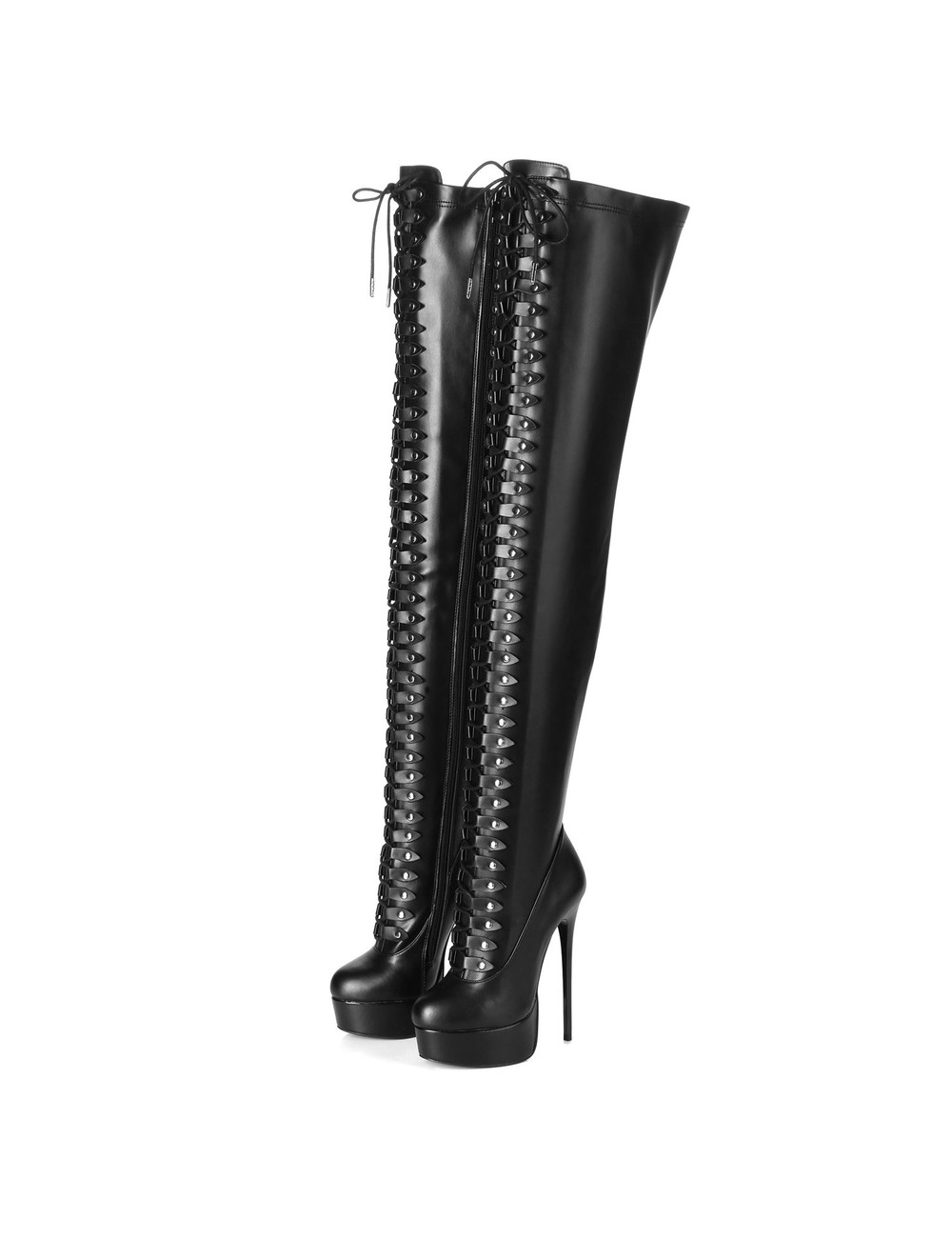 Black lace up Giaro high 16cm heeled thigh boots Giaro High