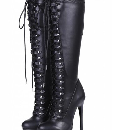 Black Lace-up Giaro DOMINIQUE thigh boots 16cm button style