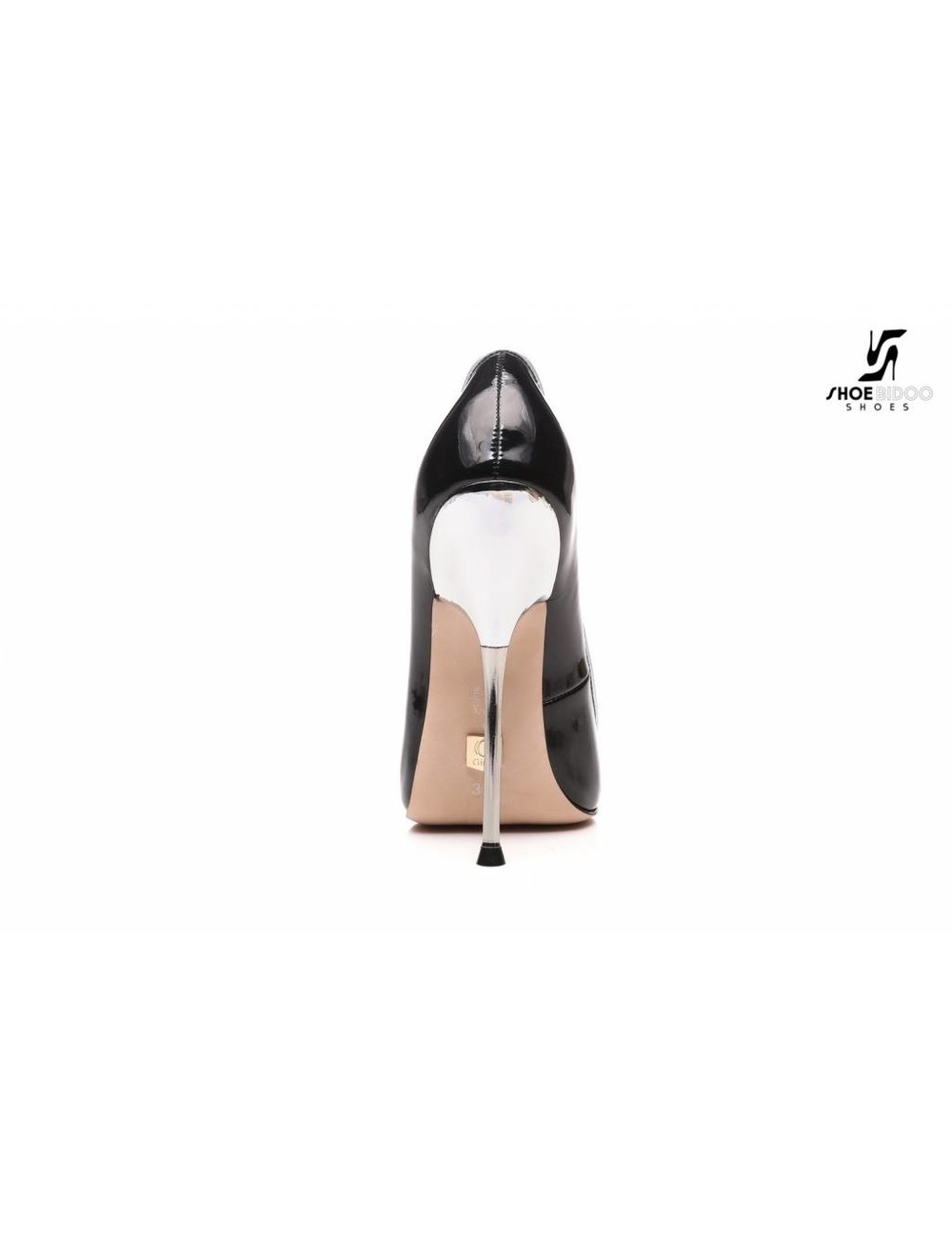 Giaro Black patent pumps with ultra high silver metal heels