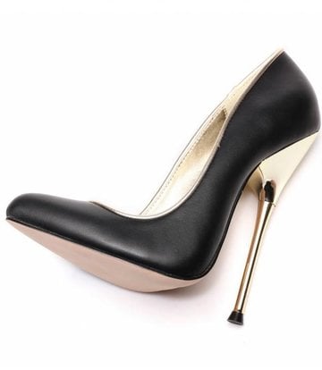 Giaro Black fetish pumps with ultra high gold metal heels-OUTLET