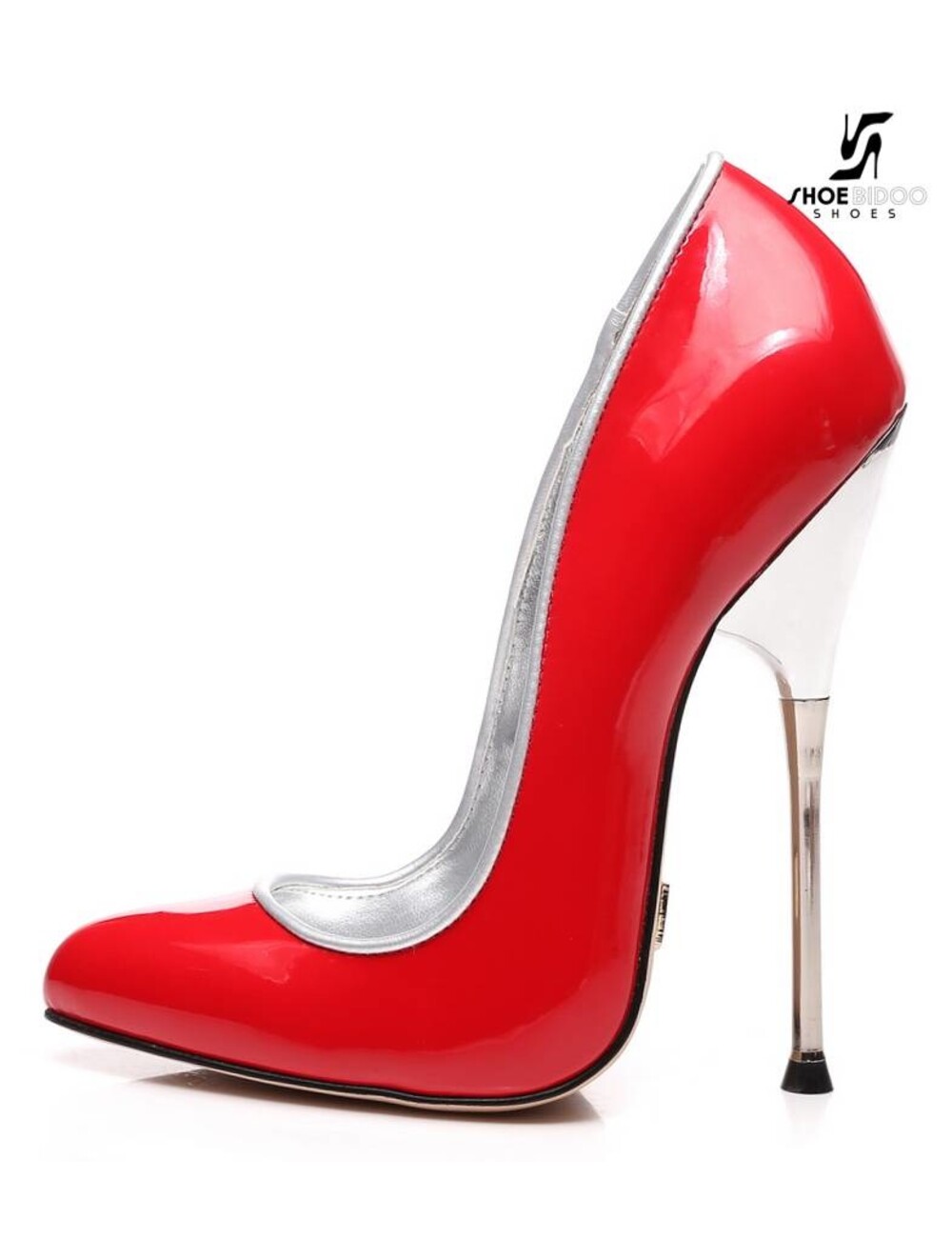 Giaro Red patent pumps with ultra high silver metal heels