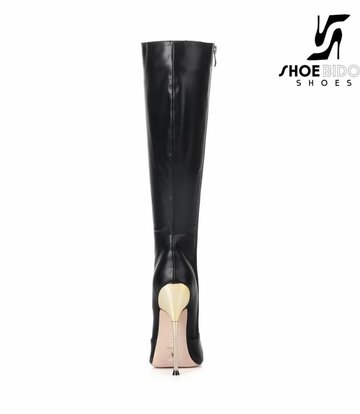 Giaro Black knee boots with ultra high gold metal heels