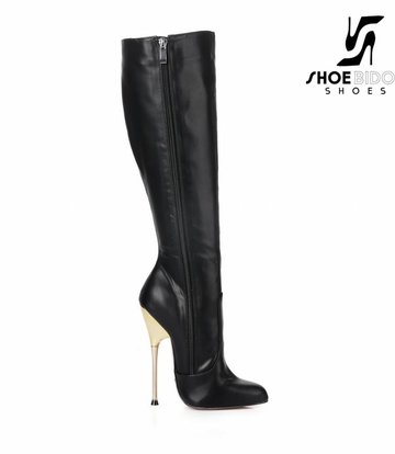 Giaro Black knee boots with ultra high gold metal heels