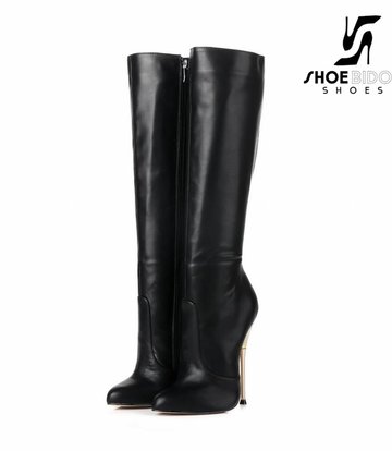 Giaro Black knee boots with ultra high gold metal heels