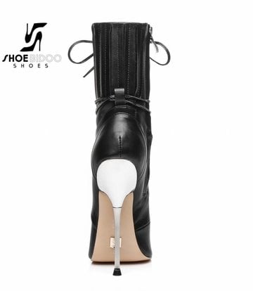 Giaro Black ankle boots with ultra high silver metal heels and lacing