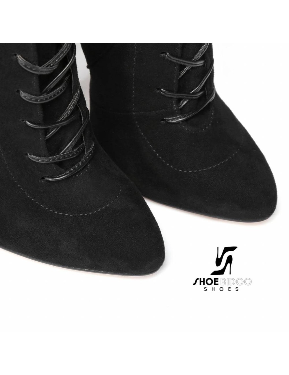 Giaro Black suede ankle boots with ultra high silver metal heels and lacing