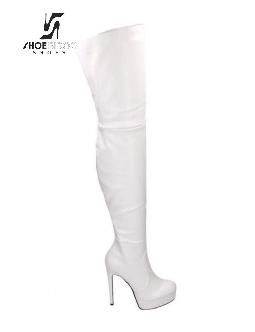 Jumex Vegan White thigh boots with ultra high heels and platform