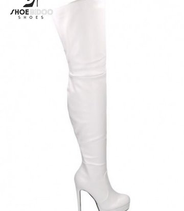 Jumex Vegan White thigh boots with ultra high heels and platform