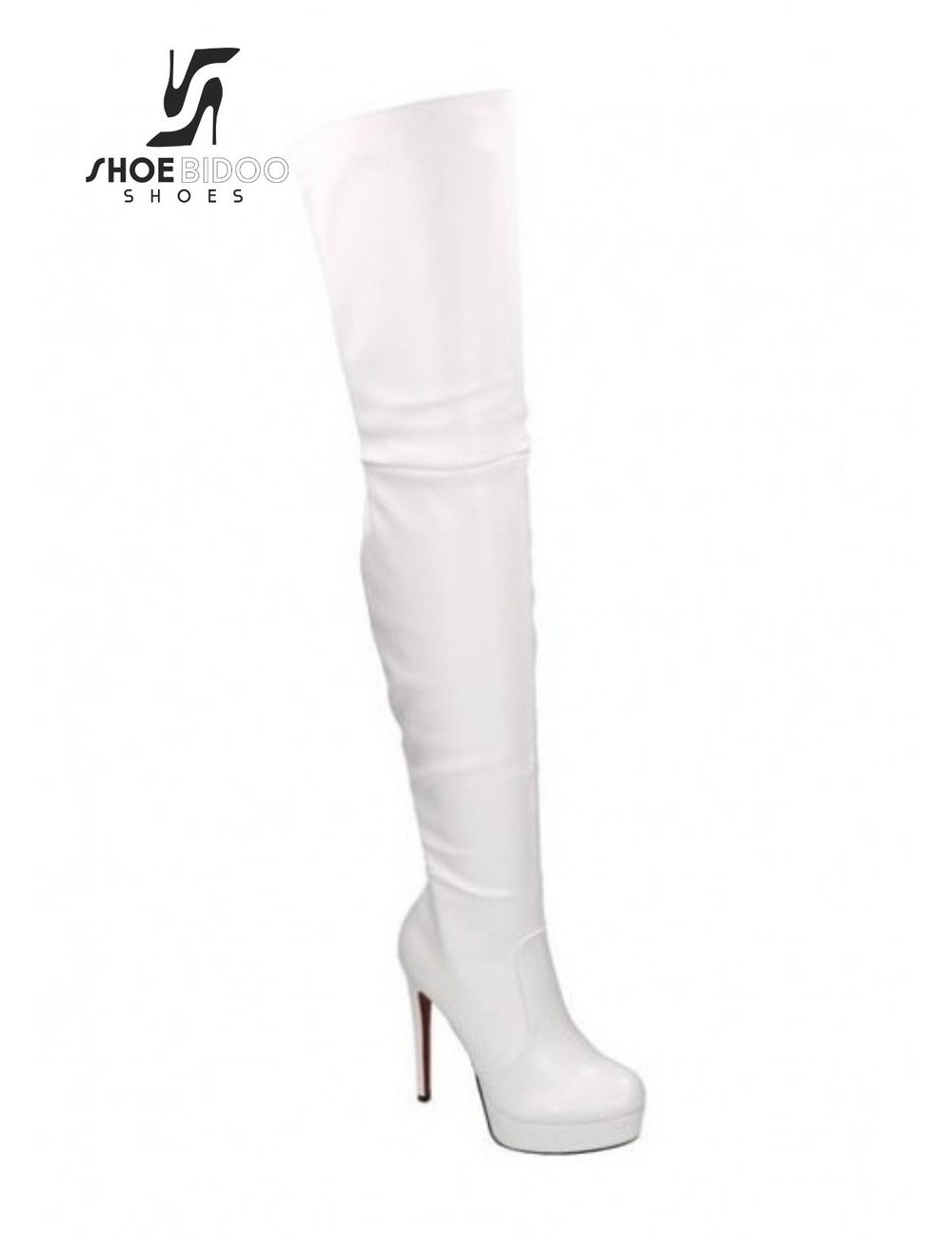 Jumex Vegan White thigh boots with ultra high heels and platform