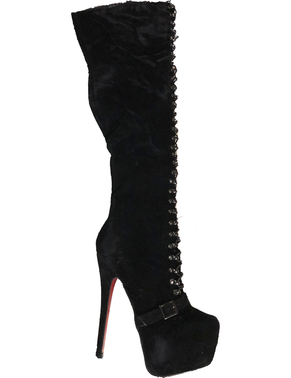CoCo Vegan Black earth high lace up boots with belt - red soles