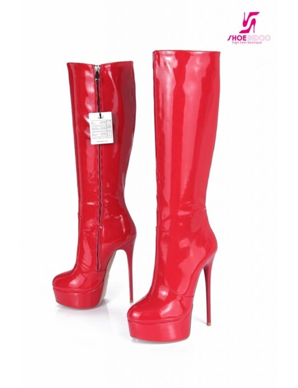 Black and red Shiny Giaro high 16cm heeled knee boots - Giaro High Heels