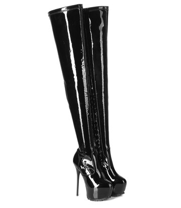 Black shiny thigh boots Giaro Vida 16cm heels profile - Giaro High ...