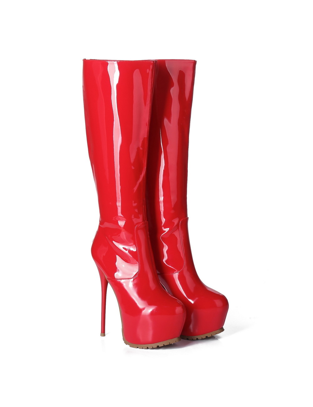 100mm Fashion Zipper Red Bottoms High Heels Toe Rivets Knee Boots