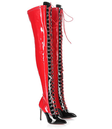 Giaro VERUSKA long lace-up thigh high boots with high heels RED-BLACK