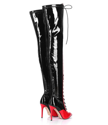 Giaro VERUSKA long lace-up thigh high boots with high heels BLACK-RED