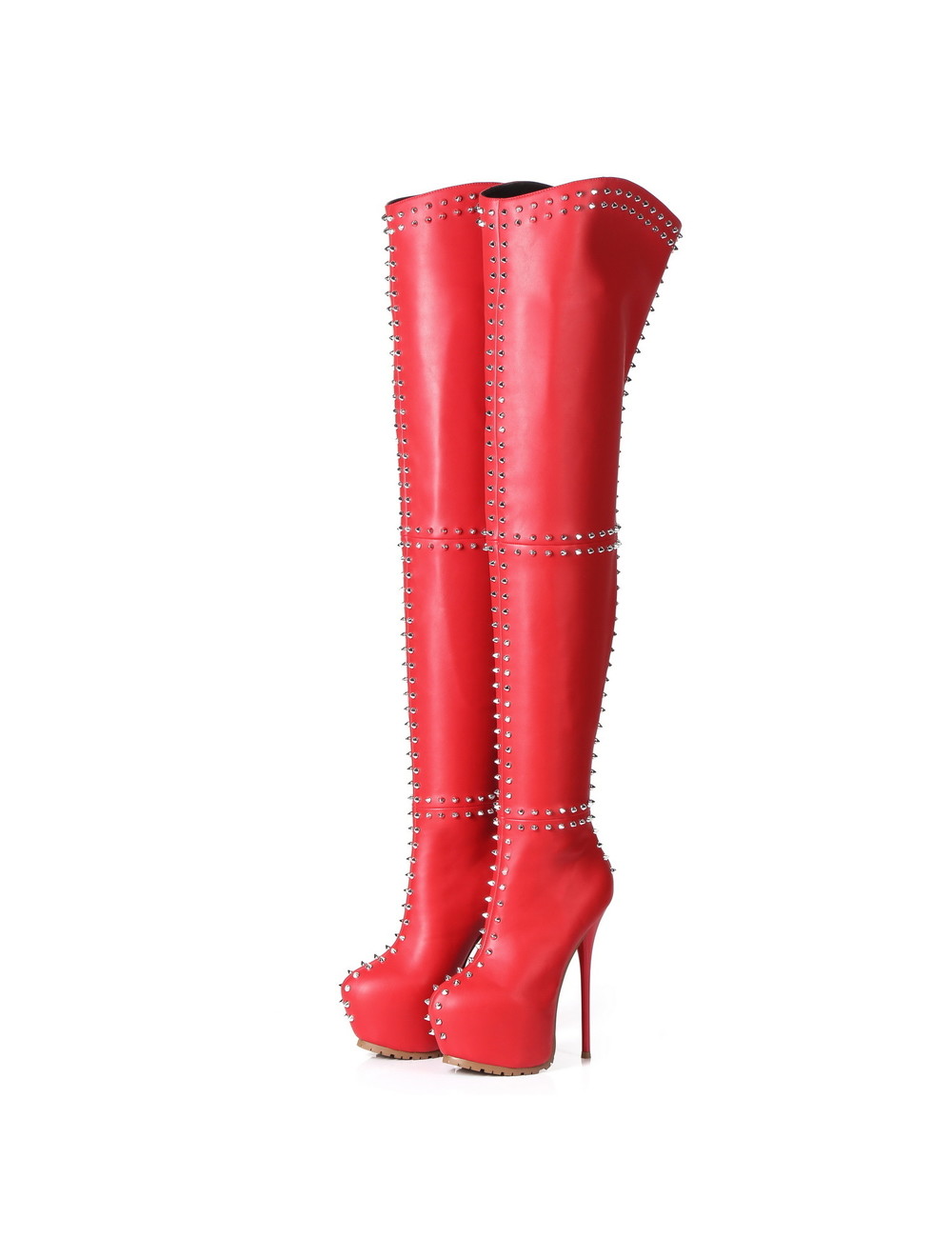 Red studded thigh boots Giaro SOPHIA 16cm heels profile - Giaro High ...