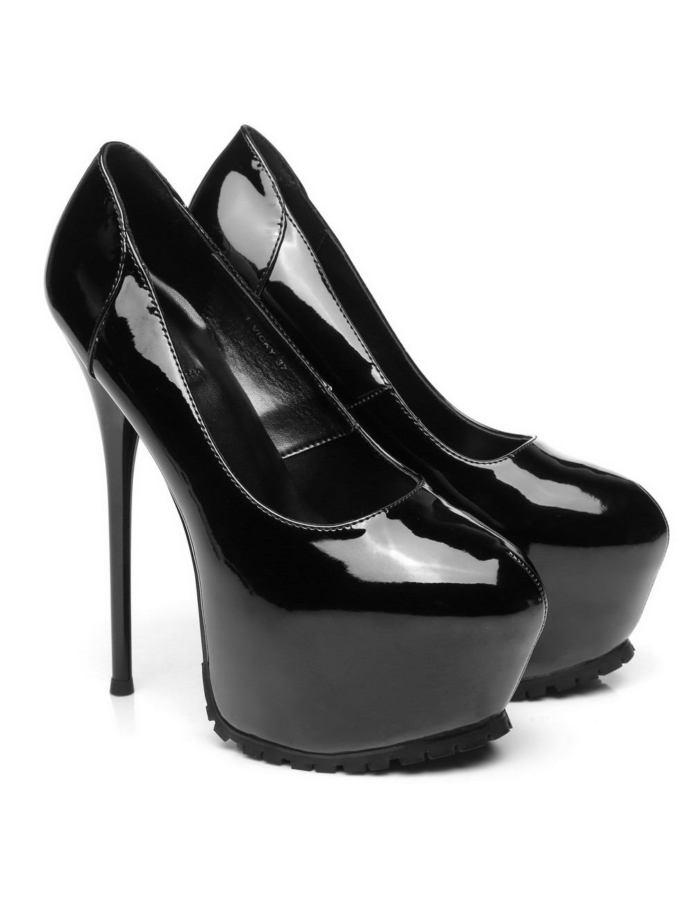 Black shiny Vicky Giaro 16cm platform heel profile pumps - Giaro High ...