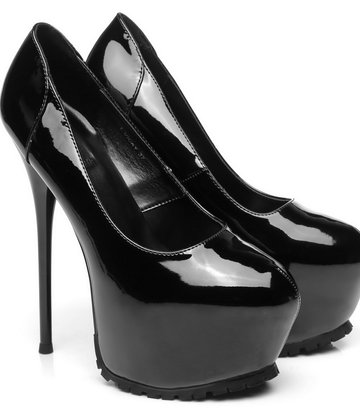 Black shiny Vicky Giaro 16cm platform heel profile pumps - Giaro High ...