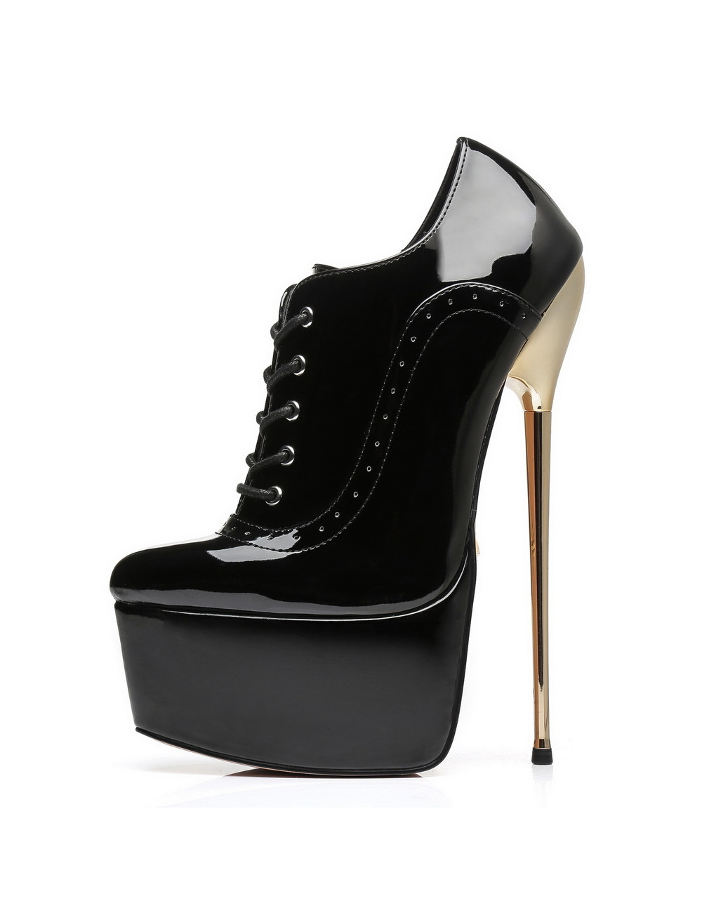Black Shiny Giaro platform oxford pumps gold heeled 20cm - Giaro High ...