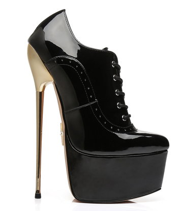 SLICK Black shiny Giaro ultra Fetish platform oxfords with gold heels