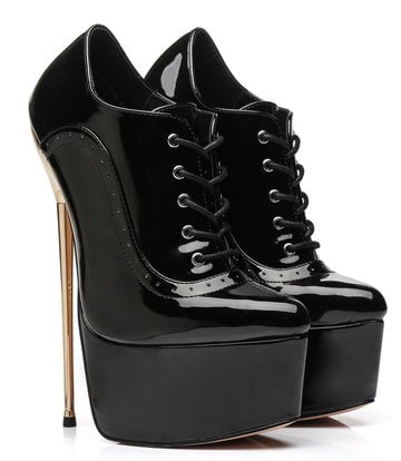 SLICK Black shiny Giaro ultra Fetish platform oxfords with gold heels