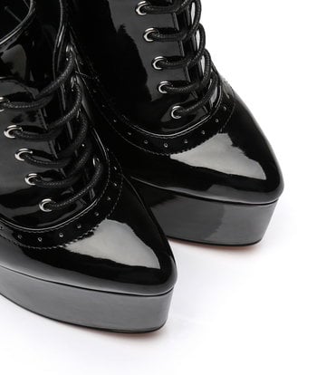 SLICK Black shiny Giaro ultra Fetish platform oxfords with gold heels