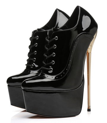 SLICK Black shiny Giaro ultra Fetish platform oxfords with gold heels