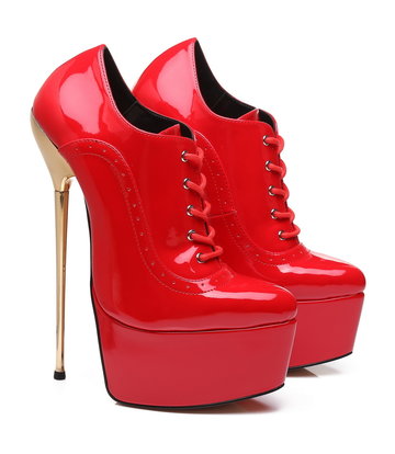 SLICK Red shiny Giaro ultra Fetish platform oxfords with gold heels