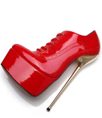 SLICK Red shiny Giaro ultra Fetish platform oxfords with gold heels